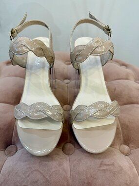 Touch Ups by Benjamin Walk Simone Nude Patent Block Heel Sandals Size 9